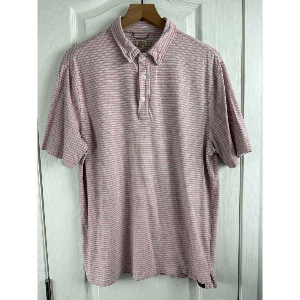 Faherty Movement Polo Men’s L Pink Blue Stripe Pima Cotton Modal Stretch